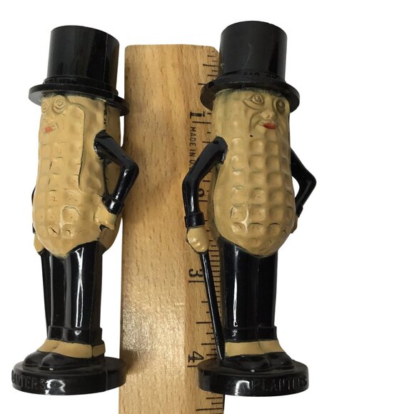 VTG MR PEANUT Planters Salt & Pepper Shakers Plastic Top Hat Mascot Retro 4" USA - Picture 5 of 5